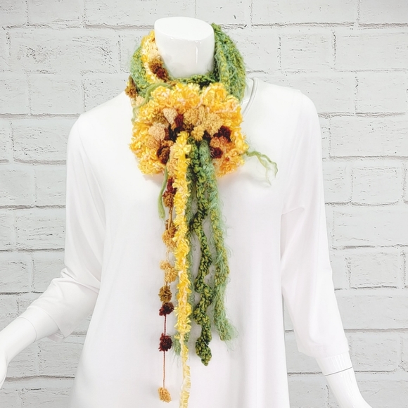 Funky Lady One-of-a-kind Artsy Handmade Flower Scarf - Picture 2 of 12